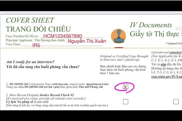 Chuẩn bị trang đối chiếu cho bộ hồ sơ xin Visa Mỹ
