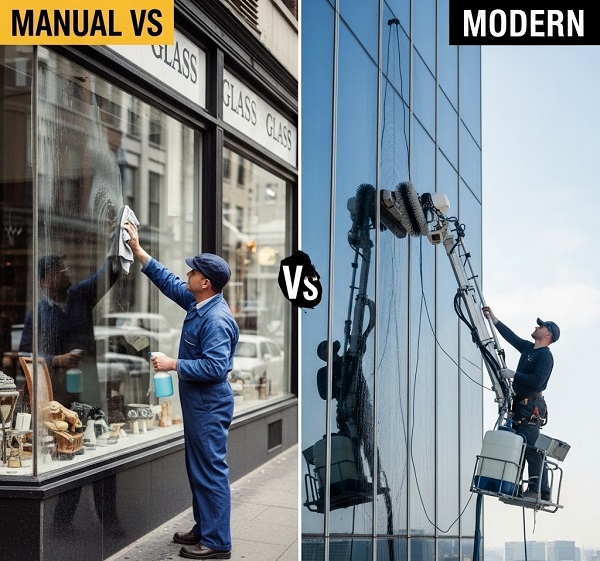 So Sánh Giữa Vệ Sinh Kính Thủ Công Và Bằng Thiết Bị Hiện Đại