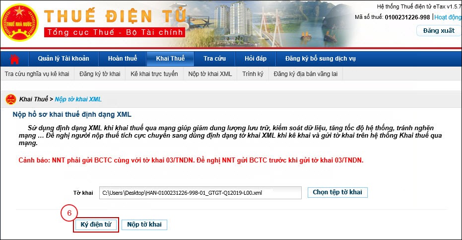 Ký điện tử và nộp tờ khai